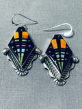 Extremely Intricate Native American Navajo Outer Space Turquoise Sterling Silver Earrings-Nativo Arts