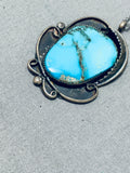 Native American Marvelous Vintage Zuni Kingman Turquoise Sterling Silver Necklace-Nativo Arts