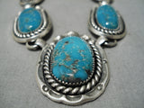 Amazing Vintage Native American Navajo Blue Gem Turquoise Sterling Silver Necklace Old-Nativo Arts