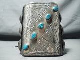 Tremendous Vintage Native American Navajo Sleeping Beauty Turquoise Sterling Silver Bowguard-Nativo Arts