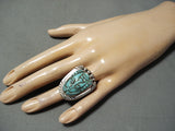 Native American Importasnt Hand Carved Turquoise Coral Sterling Silver Ring-Nativo Arts
