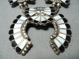 Intricate Women's Vintage Native American Zuni Turquoise Sterling Silver Squash Blossom Necklace-Nativo Arts