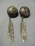 Wonderful Vintage Native American Navajo Feather Sterling Silver Earrings-Nativo Arts
