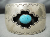 Wide Vintage Native American Navajo Hand Tooled Sterling Silver Turquoise Pillow Bracelet-Nativo Arts