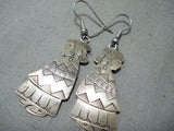 Important Vintage Navajo Native American Sterling Silver Maiden Earrings Old-Nativo Arts