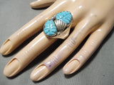 One Of The Best Vintage Native American Navajo Turquoise Leaf Sterling Silver Ring Old-Nativo Arts