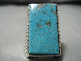 Impressive Modernistic Native American Navajo Squared Turquoise Sterling Silver Ring-Nativo Arts