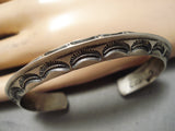 Detailed Thicker Vintage Native American Navajo Hand Tooled Sterling Silver Bracelet Old-Nativo Arts