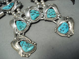 389 Gram Bear Vintage Native American Navajo Turquoise Sterling Silver Squash Blossom Necklace-Nativo Arts