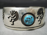 Dancing Kokopelli Vintage Native American Navajo Turquoise Sterling Silver Bracelet-Nativo Arts