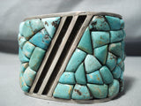 One Of The Biggest Best Vintage Native American Navajo Turquoise Inlay Sterling Silver Bracelet-Nativo Arts
