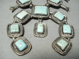 Rare Squared Turquoise Vintase Native American Navajo Sterling Silver Squash Blossom Necklace-Nativo Arts