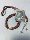 Native American One Of The Most Detailed Vintage Navajo Sterling Silver Bolo Tie-Nativo Arts