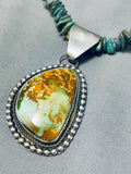 Fabulous Native American Navajo Royston Turquoise Sterling Silver Necklace Signed-Nativo Arts