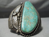 One Of The Best Vintage Native American Navajo Royston Turquoise Sterling Silver Leaf Bracelet-Nativo Arts