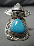 Superior Vintage Native American Navajo 3d Kachina Nel Morton Turquoise Sterling Silver Ring-Nativo Arts