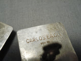 Native American Important Vintage Carlos Eagle Turquoise Sterling Silver Earrings Old-Nativo Arts