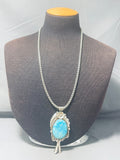 Rare Vintage Native American Navajo Easter Blue Turquoise Sterling Silver Necklace-Nativo Arts