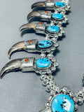Huge Authentic Bear Southwest Turquoise Sterling Silver Squash Blossom Necklace-Nativo Arts