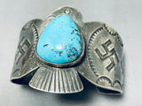 Huge Whirling Log Bird Vintage Native American Navajo Turquoise Sterling Silver Bracelet-Nativo Arts