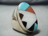 Dynamic Vintage Zuni Turquoise Sterling Silver Ring Native American Old-Nativo Arts