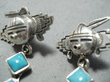 Amazing Native American Navajo Sleeping Beauty Turquoise Sterling Silver Kachina Earrings-Nativo Arts