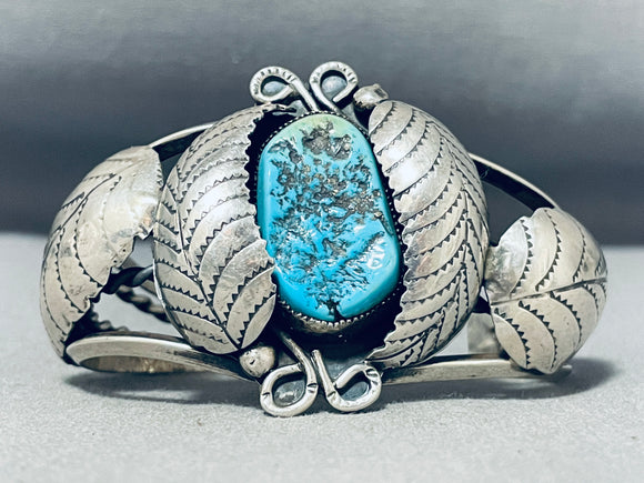 Ashley Family Vintage Native American Navajo Morenci Turquoise Sterling Silver Bracelet Signed-Nativo Arts