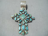 Larry Moses Begay Vintage Native American Navajo Turquoise Cross Sterling Silver Pendant-Nativo Arts