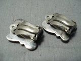 Detailed Vintage Native American Navajo Blue Turquoise Sterling Silver Earrings-Nativo Arts