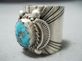 Del John Navajo Old Kingman Turquoise Sterling Silver Ring Native American-Nativo Arts