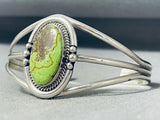 Native American Incredible Vintage Running Bear Green Gaspeite Sterling Silver Bracelet-Nativo Arts