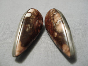 Authentic Vintage Native American Navajo Orville Tsinnie Agate Sterling Silver Earrings-Nativo Arts