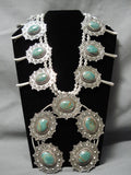 Native American One Of The Biggest Naja Green Turquoise Sterling Silver Squash Blossom Necklace-Nativo Arts