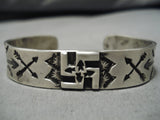 Rare Hand Wrought Vintage Native American Navajo Sterling Silver Whirling Logs Bracelet Cuff Old-Nativo Arts