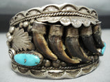 One Of The Most Unique Vintage Native American Navajo Bear Turquoise Sterling Silver Bracelet-Nativo Arts