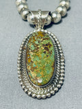Fabulous Vintage Native American Navajo Green Turquoise Sterling Silver Necklace Signed-Nativo Arts