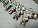 Early Vintage Native American Navajo Cerrillos Turquoise Sterling Silver Squash Blossom Necklace-Nativo Arts