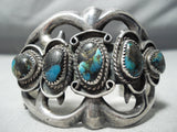 Heavy Bisbee Turquoise Vintage Native American Navajo Sterling Silver Thorn Bracelet Old-Nativo Arts