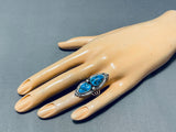 Striking Vintage Native American Navajo 2 Morenci Turquoise Sterling Silver Ring-Nativo Arts