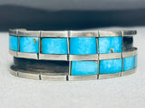 Native American 6-1/2 Wrist Vintage Navajo Turquoise Inlay Sterling Silver Bracelet Cuff Old-Nativo Arts