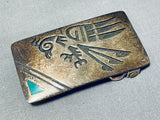 Native American Very Old Patina Vintage Hopi Turquoise Sterling Silver Buckle-Nativo Arts
