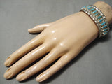 Rare Teardrop Blue Diamond Vintage Turquoise Sterling Silver Native American Navajo Bracelet-Nativo Arts