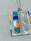 Important Cal Begay Vintage Native American Navajo Turquoise Inlay Sterling Silver Necklace-Nativo Arts