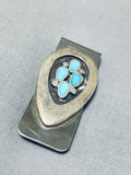 Exquisite Vintage Native American Navajo Turquoise Inlay Sterling Silver Money Clip-Nativo Arts