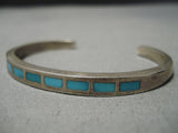 Thicker Vintage Navajo Turquoise Inlay Native American Sterling Silver Bracelet-Nativo Arts