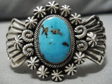 Striking Vintage Native American Navajo Bisbee Turquoise Martinez Sterling Silver Bracelet-Nativo Arts