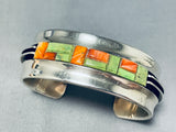 One Of The Most Unique 2 Technique Native American Navajo Gaspeite Sterling Silver Bracelet-Nativo Arts