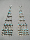 Towering Vintage Zuni Native American Turquoise Sterling Silver Earrings-Nativo Arts