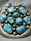 Important Vintage Native American Navajo Ancient Hands Sterling Silver Turquoise Naja Bracelet-Nativo Arts