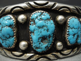 Wide Unique Wave Vintage Native American Navajo Turquoise Sterling Silver Bracelet Old-Nativo Arts
